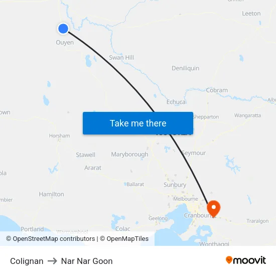 Colignan to Nar Nar Goon map