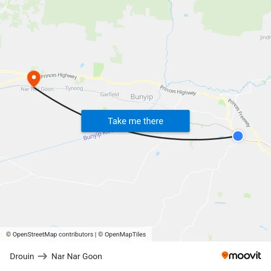Drouin to Nar Nar Goon map