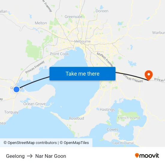 Geelong to Nar Nar Goon map