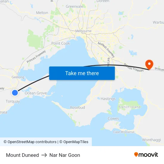 Mount Duneed to Nar Nar Goon map