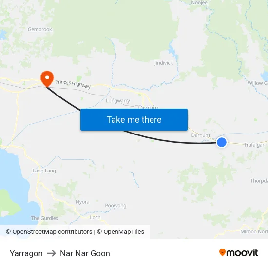 Yarragon to Nar Nar Goon map