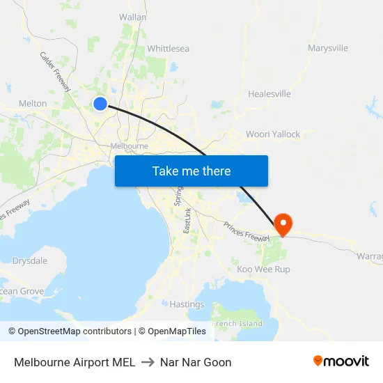 Melbourne Airport MEL to Nar Nar Goon map