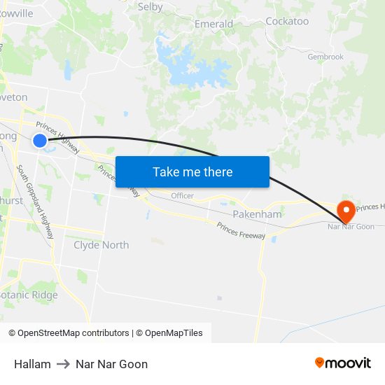 Hallam to Nar Nar Goon map