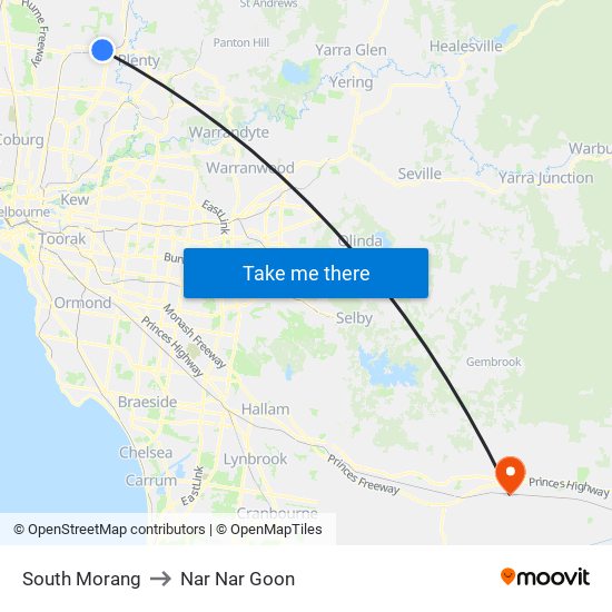 South Morang to Nar Nar Goon map