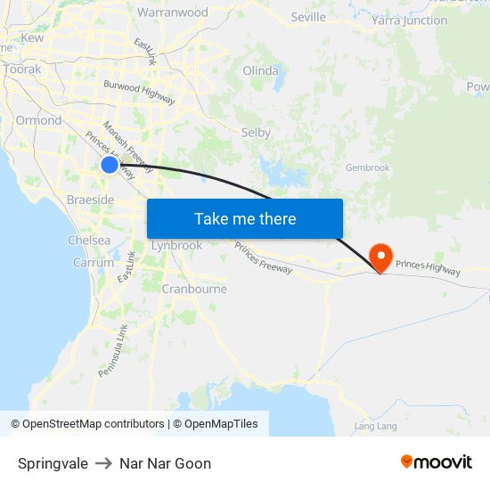 Springvale to Nar Nar Goon map