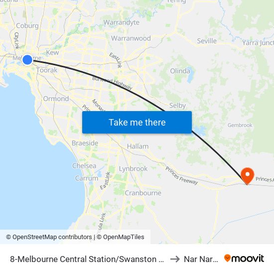 8-Melbourne Central Station/Swanston St (Melbourne City) to Nar Nar Goon map