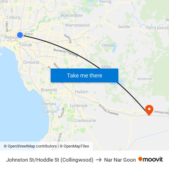 Johnston St/Hoddle St (Collingwood) to Nar Nar Goon map