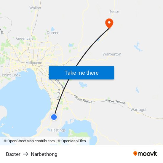 Baxter to Narbethong map