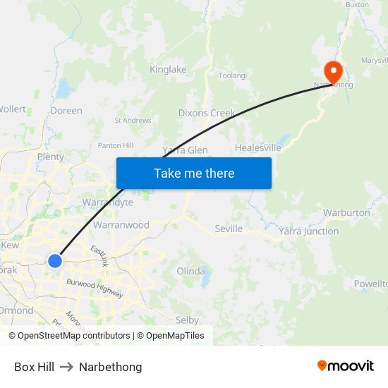 Box Hill to Narbethong map