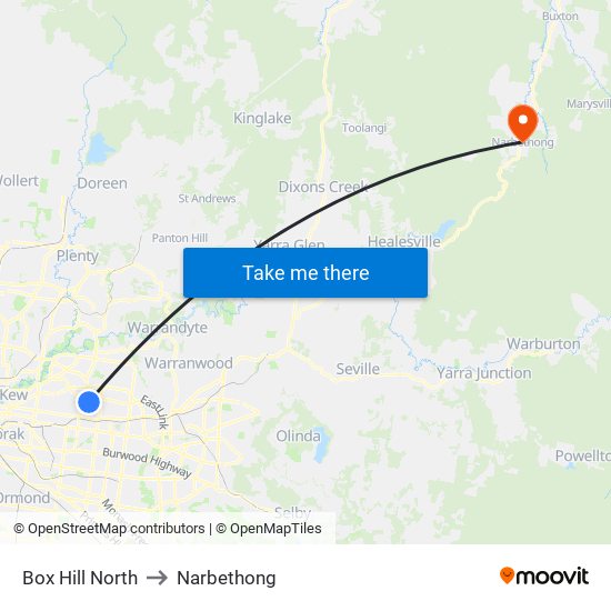 Box Hill North to Narbethong map