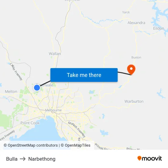 Bulla to Narbethong map