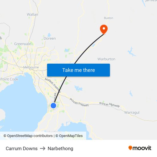 Carrum Downs to Narbethong map