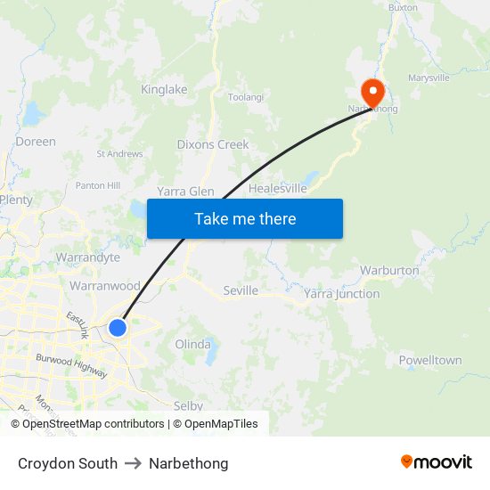 Croydon South to Narbethong map