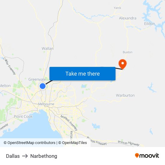 Dallas to Narbethong map