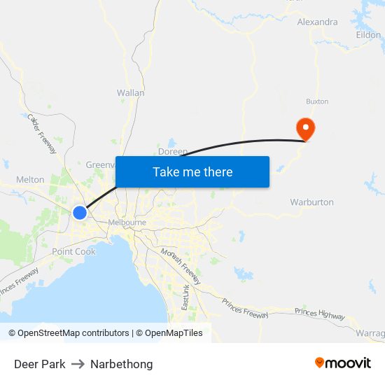 Deer Park to Narbethong map