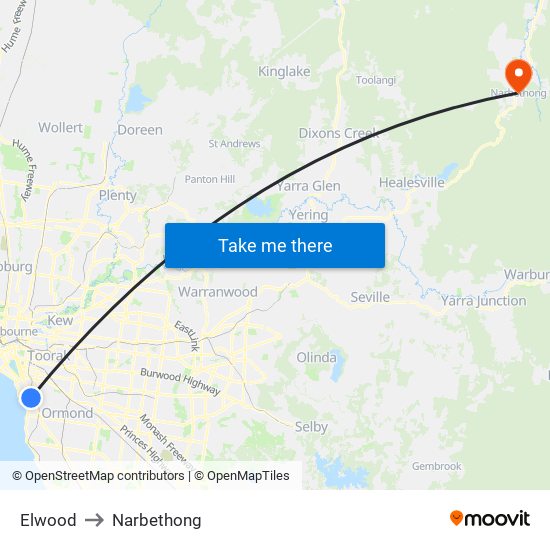 Elwood to Narbethong map