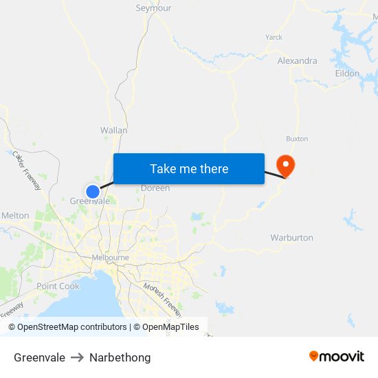 Greenvale to Narbethong map