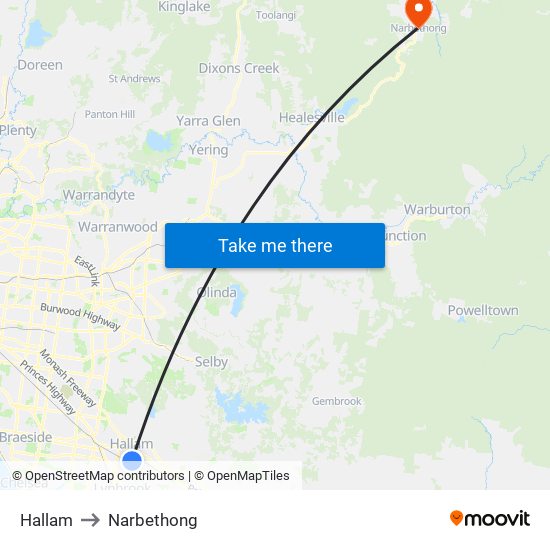 Hallam to Narbethong map