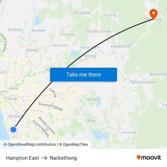 Hampton East to Narbethong map