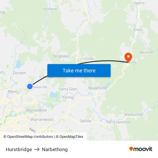 Hurstbridge to Narbethong map