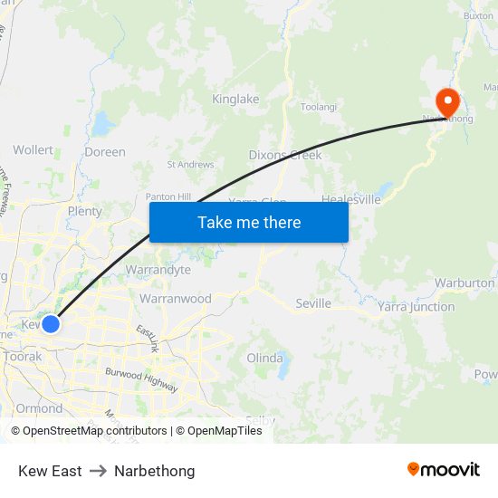 Kew East to Narbethong map