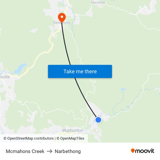 Mcmahons Creek to Narbethong map