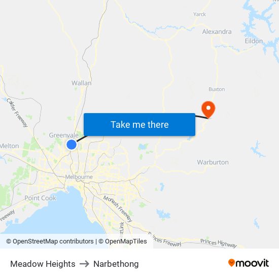 Meadow Heights to Narbethong map