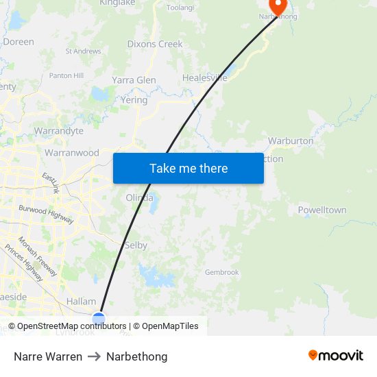 Narre Warren to Narbethong map