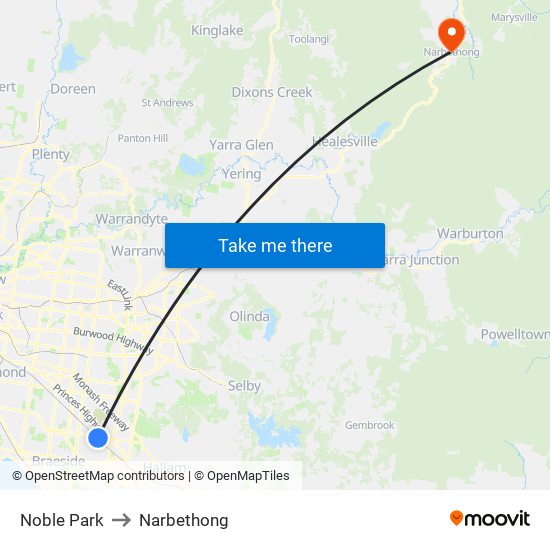 Noble Park to Narbethong map