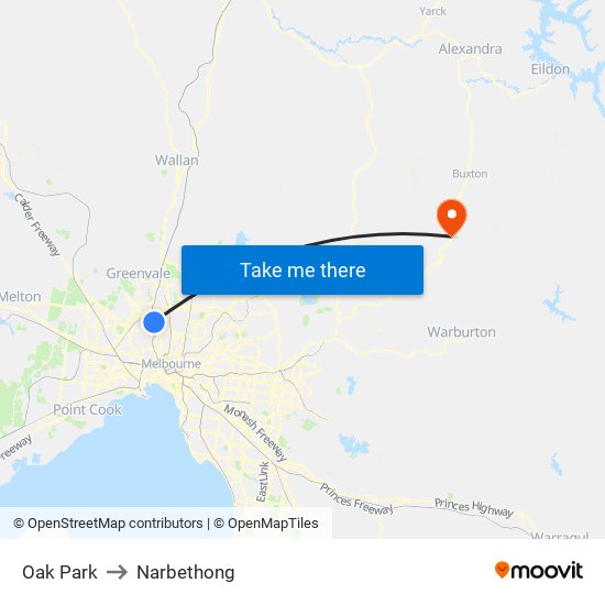 Oak Park to Narbethong map