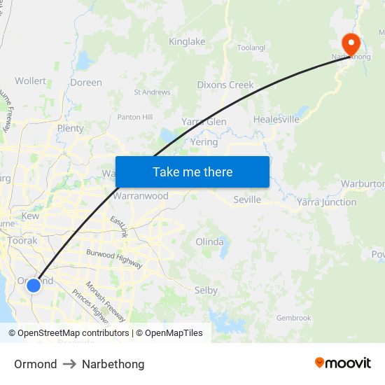 Ormond to Narbethong map