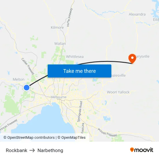 Rockbank to Narbethong map