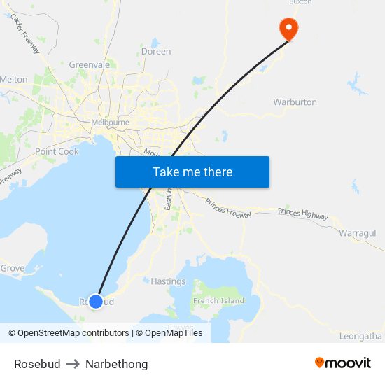 Rosebud to Narbethong map