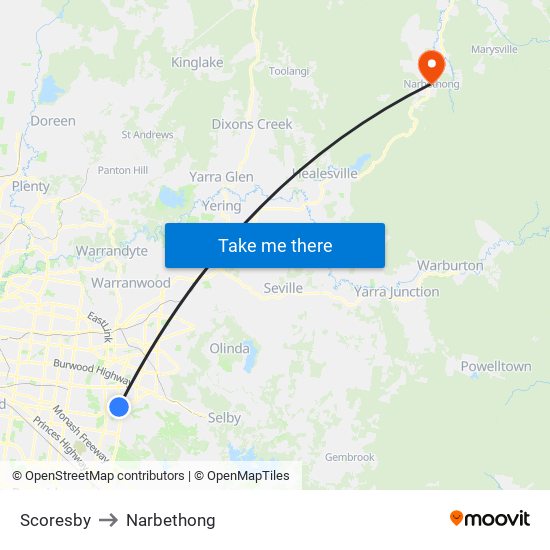 Scoresby to Narbethong map