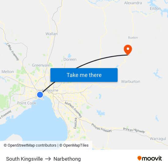 South Kingsville to Narbethong map