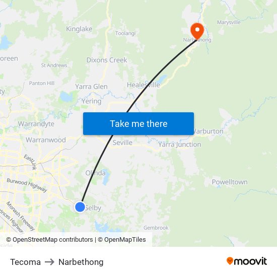 Tecoma to Narbethong map