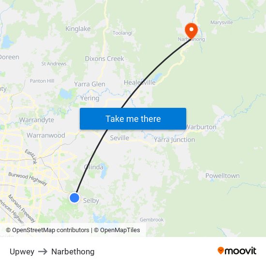 Upwey to Narbethong map