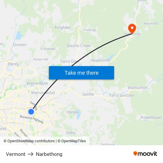 Vermont to Narbethong map