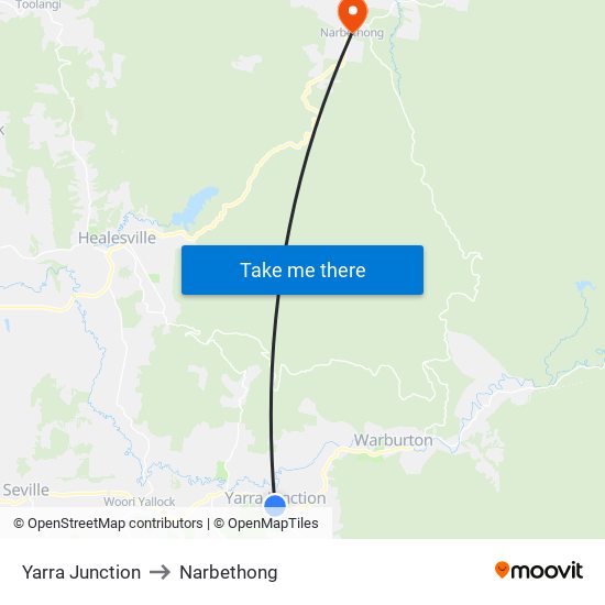 Yarra Junction to Narbethong map