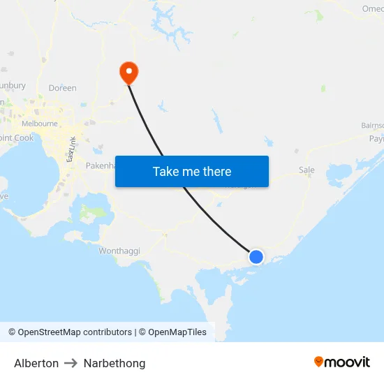 Alberton to Narbethong map