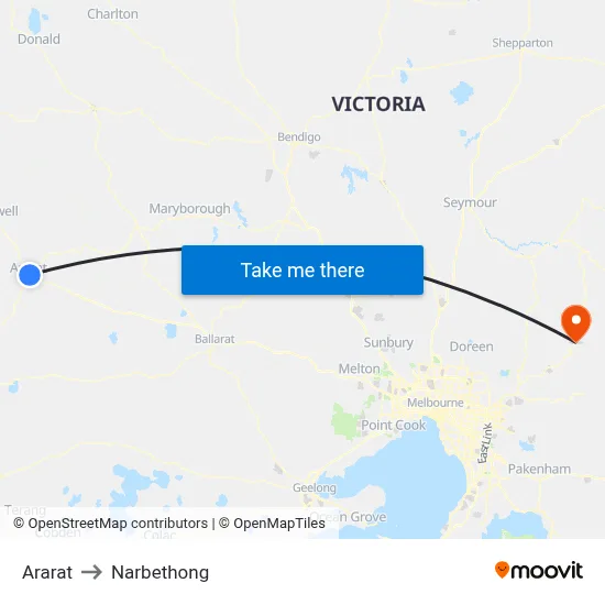 Ararat to Narbethong map