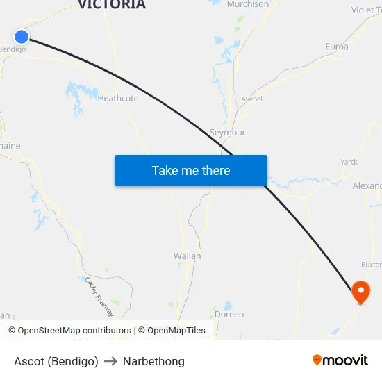 Ascot (Bendigo) to Narbethong map