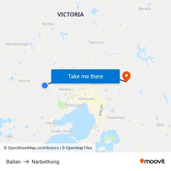 Ballan to Narbethong map