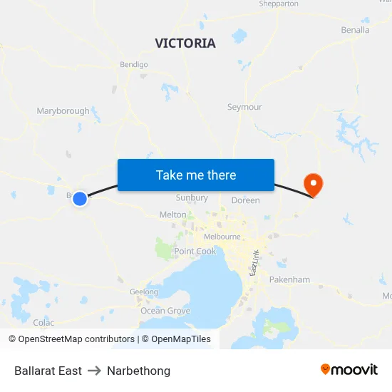 Ballarat East to Narbethong map