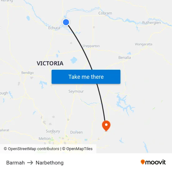 Barmah to Narbethong map