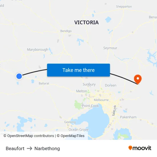 Beaufort to Narbethong map