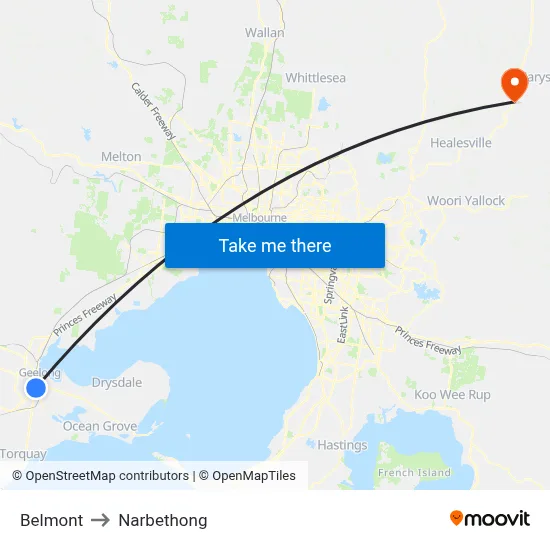 Belmont to Narbethong map