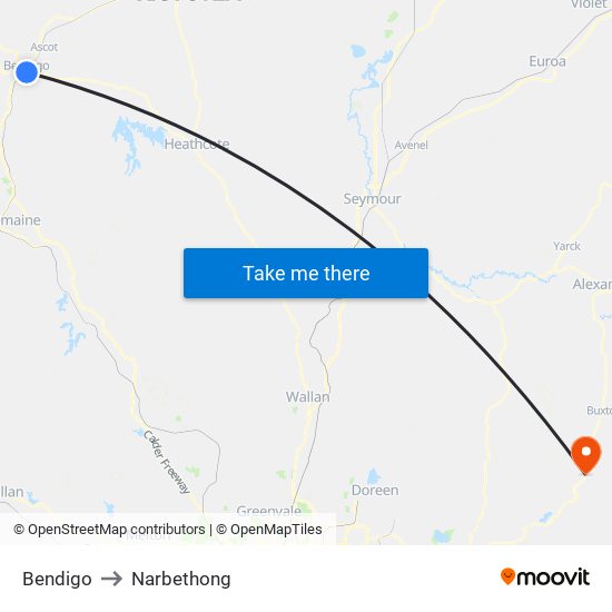 Bendigo to Narbethong map