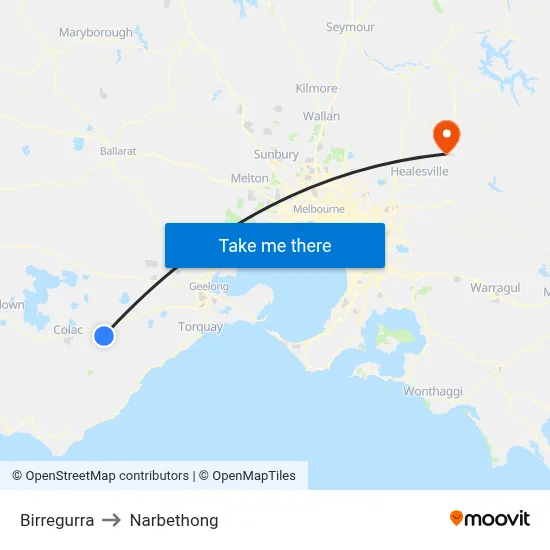 Birregurra to Narbethong map