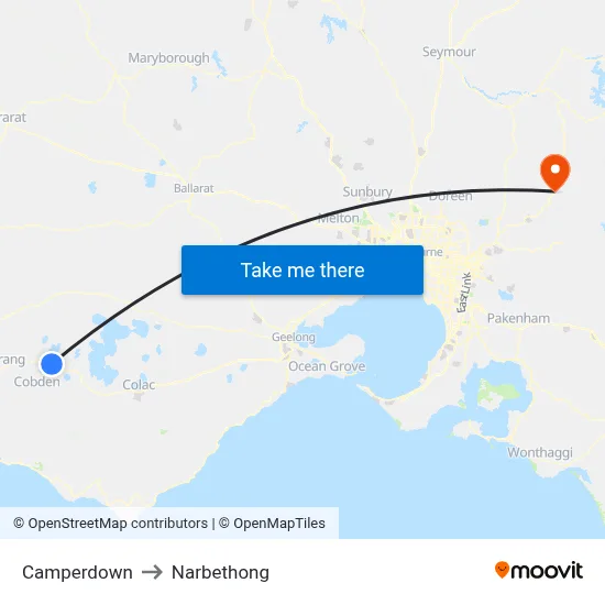 Camperdown to Narbethong map